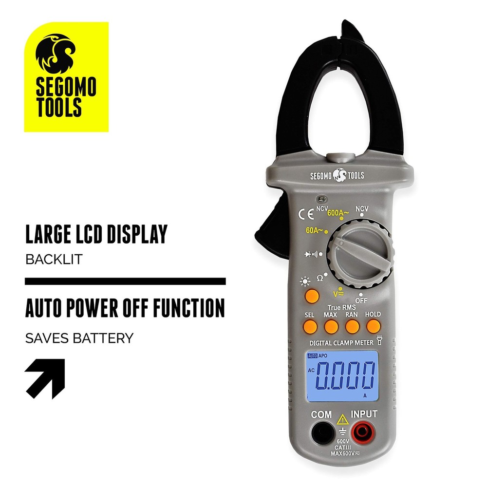 Segomo Tools TRMS 6000 Count Clamp Meter - AC Voltage & Current, Re... Fast Ship
