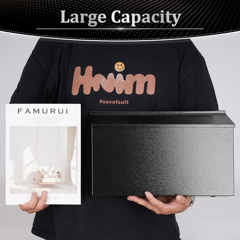 Dalmbox Wall-Mount Mailbox Large for Post Rust-Proof Galvanized Black