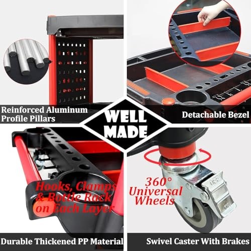 Auto Detailing Tool Cart with 2 Tool Hanging Board,3 with 2 Tool Hanging Boards