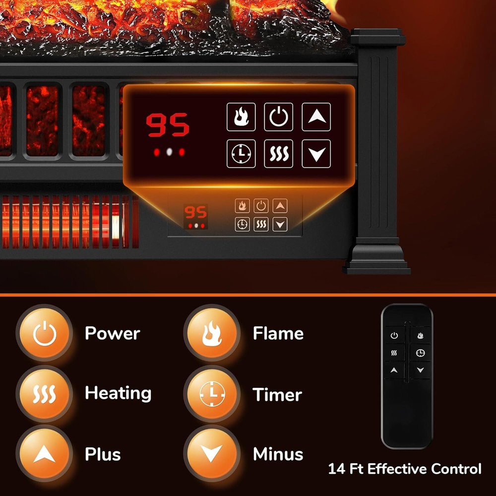 Electric Fireplace Logs 20-Inch, Remote Controller Fireplace Insert Log Heater