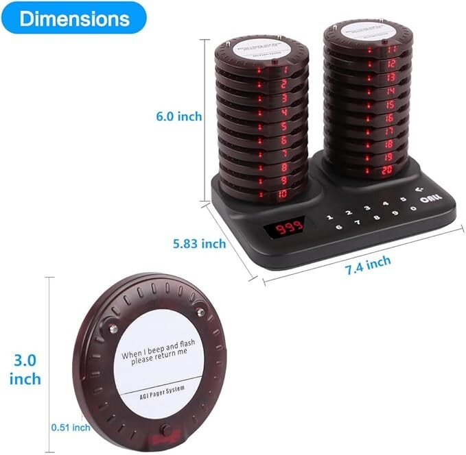 Restaurant Pager System Wireless 20 Coaster Beeper Buzzer System Customer Pagers