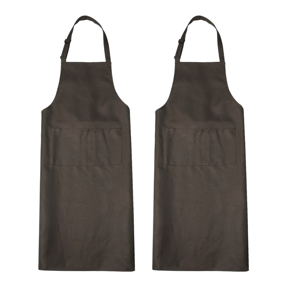 2Pack Kitchen Cooking Aprons Adjustable Chef Apron with 3 Pockets Brown