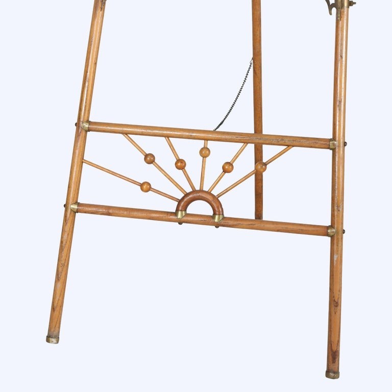 Victorian Oak Stick & Ball Adjustable Easel With Mirror & Brass Caps c1910