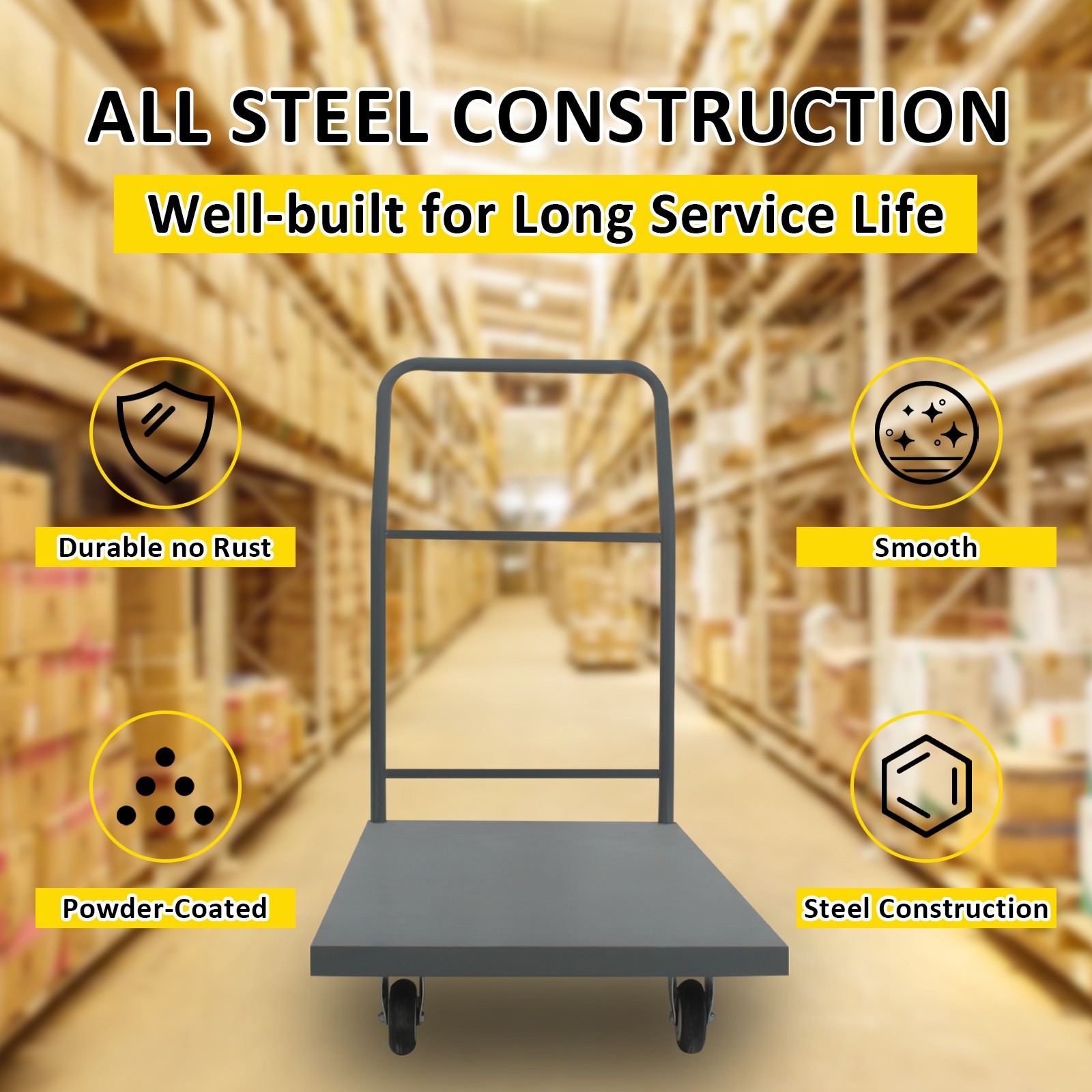 Mul-size Platform Truck Moving Flatbed Cart, 2000 LBS Push Dolly Rolling Flatbed