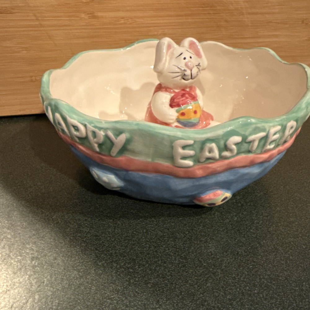 Happy Easter Bunny In Bowl Candy Dish