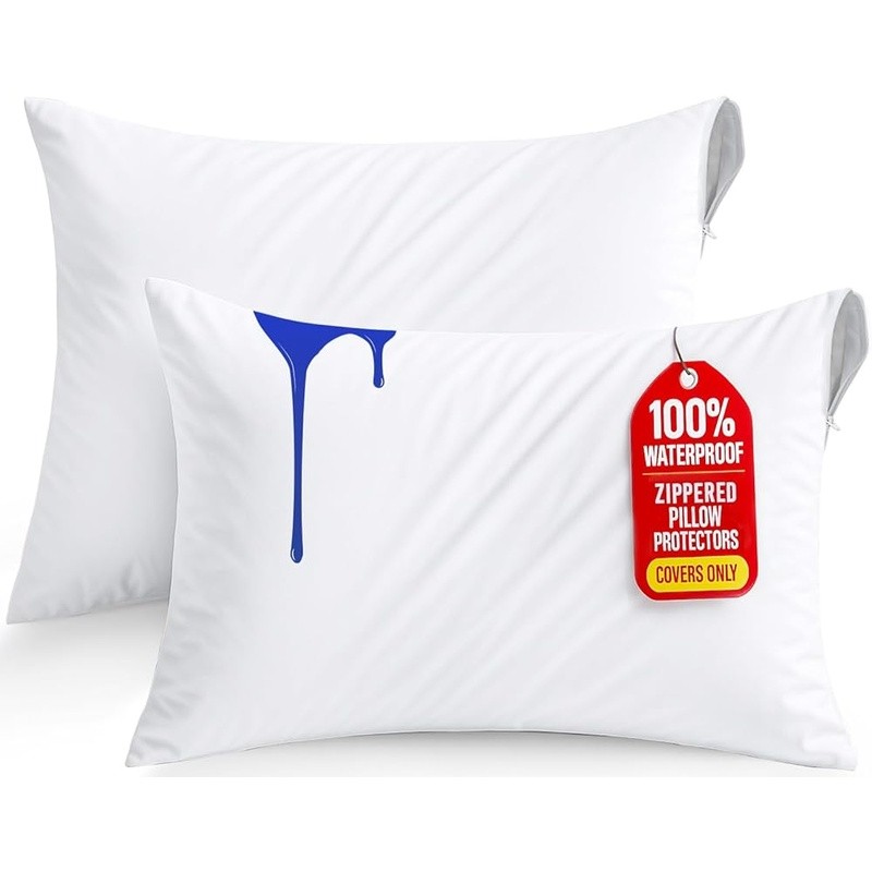 Waterproof Pillow Protectors Bed Bug Proof Polyester Zippered Covers Easy Care