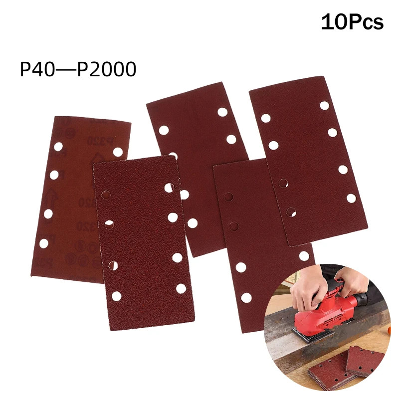 10pcs 8-Hole Rectangular Premium Flocked Sandpaper Sheets Self-Adhesive 185X93mm