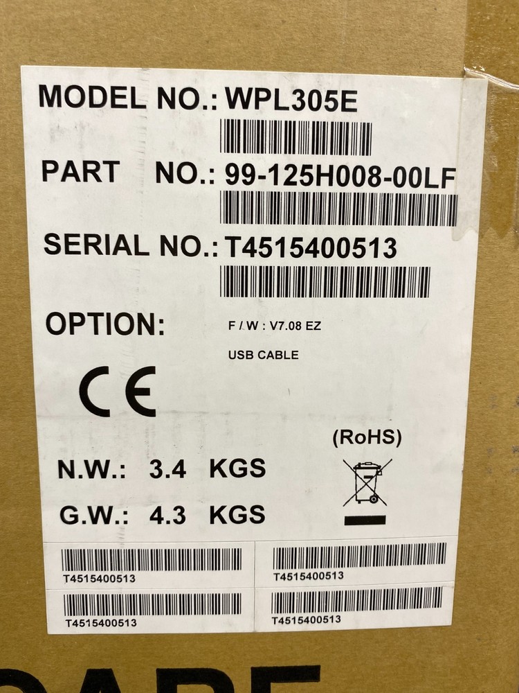 Wasp Barcode Tech WPL305E Thermal Label Printer w/ Adapter & Cord (Open Box)
