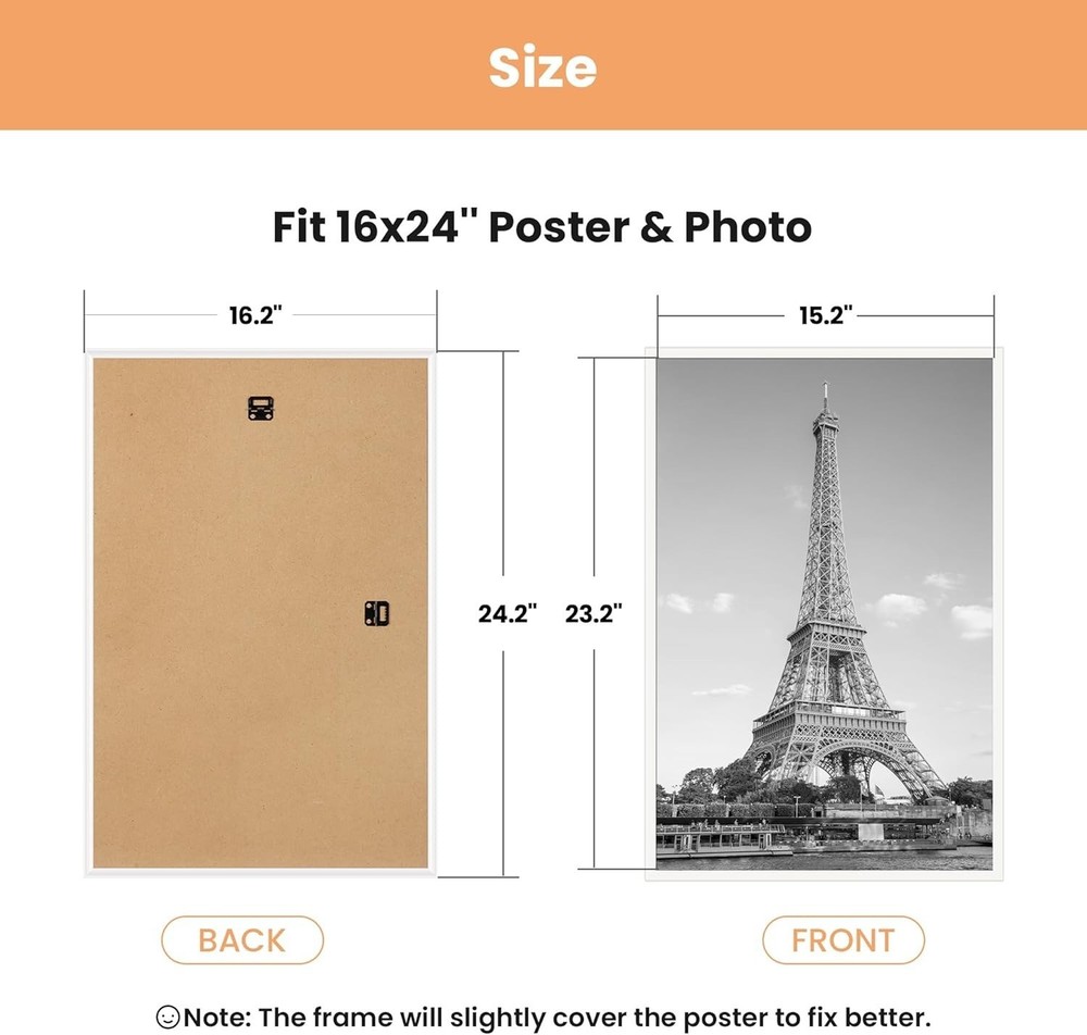 upsimples 16x24 Picture Frame, Scratch-Proof Poster Frames, 3 Pack, White