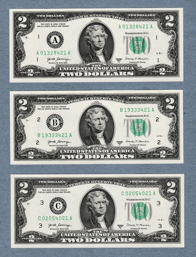 2017 A $2 TWO DOLLAR BILLS ( 11 District full set ) UNCIRCULATED