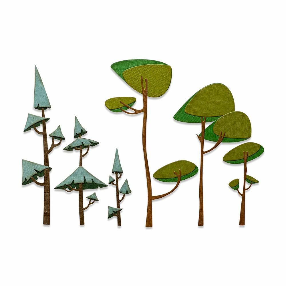 New! Sizzix Tim Holtz Thinlits 6PK - Funky Trees 665217
