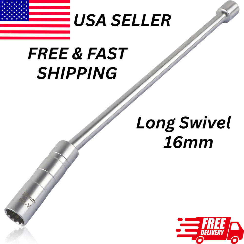 New 16MM Thin Wall Magnetic Swivel Spark Plug Socket 12-Point Removal Tool