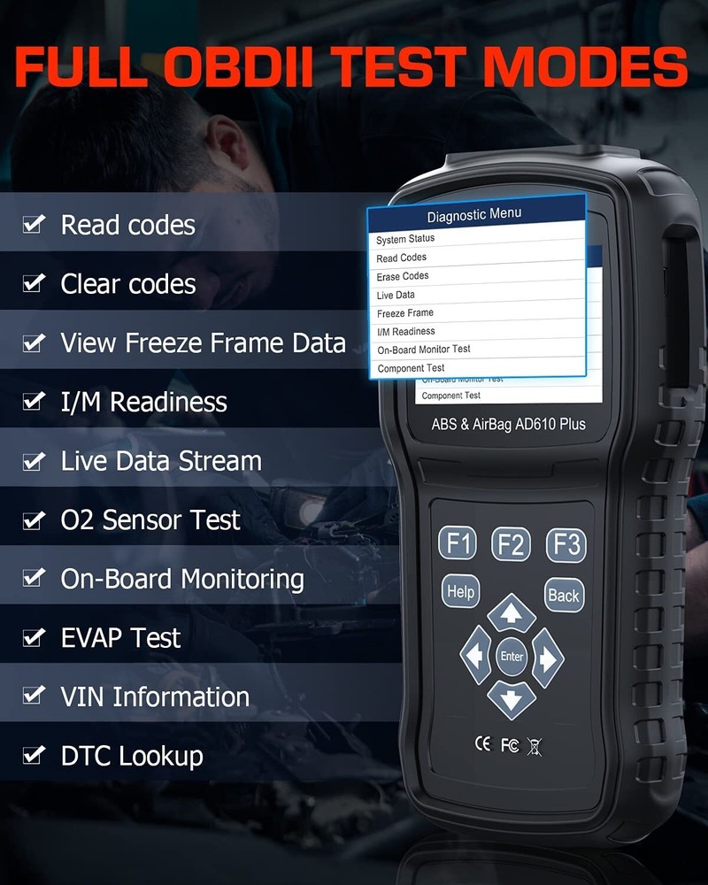 ANCEL AD610 PRO SRS OBD2 Code Reader ABS Bleeding SAS Reset Diagnostic Scan Tool