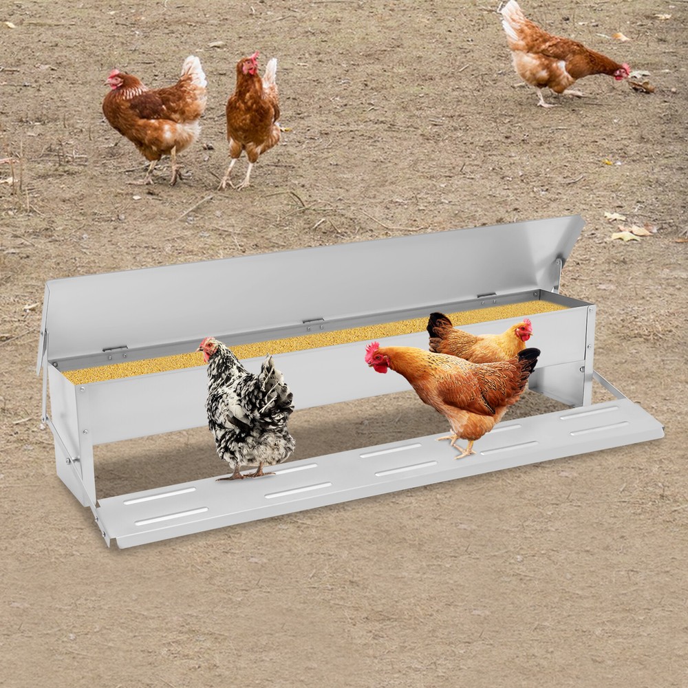 Automatic Chicken Feeder Galvanized Sheet Poultry Feed Protector 22lbs Capacity