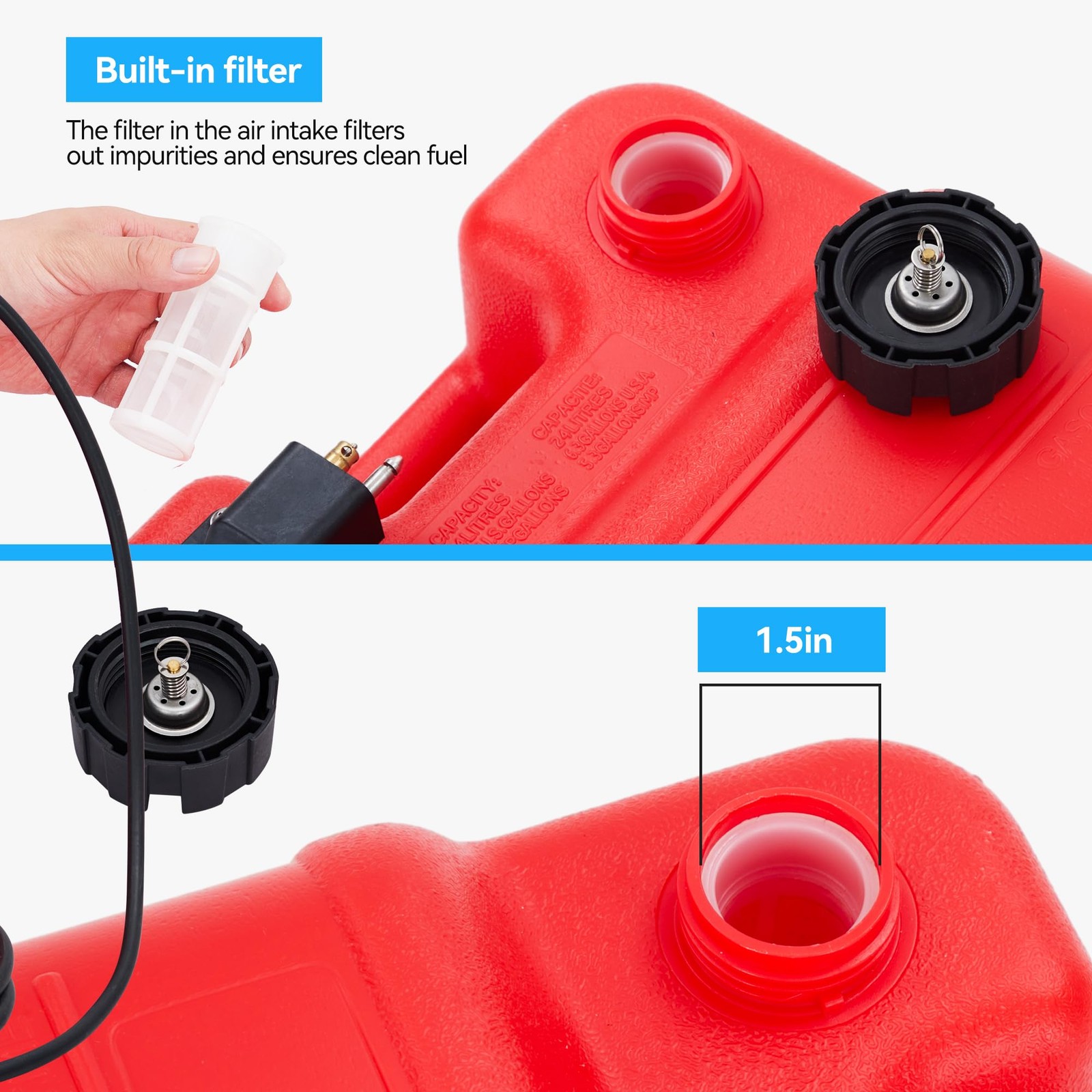 6Gallon Portable Tank,Marine Tank,Outboard Boat Gas Tank With Line,Easy to Carry