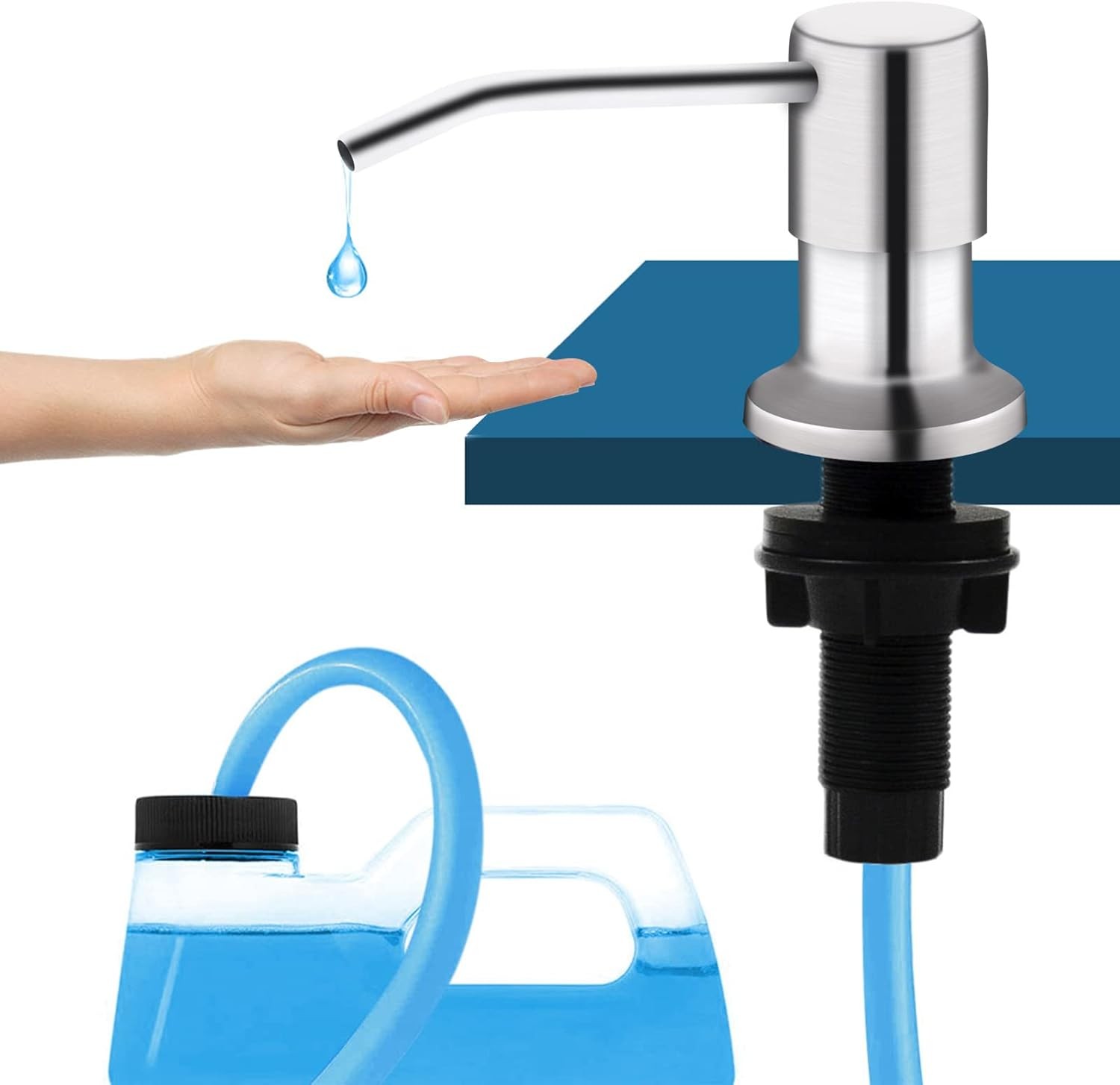 Soap Dispenser For Kitchen Sink with 47" Extension Tube Kit Brushed Nickel