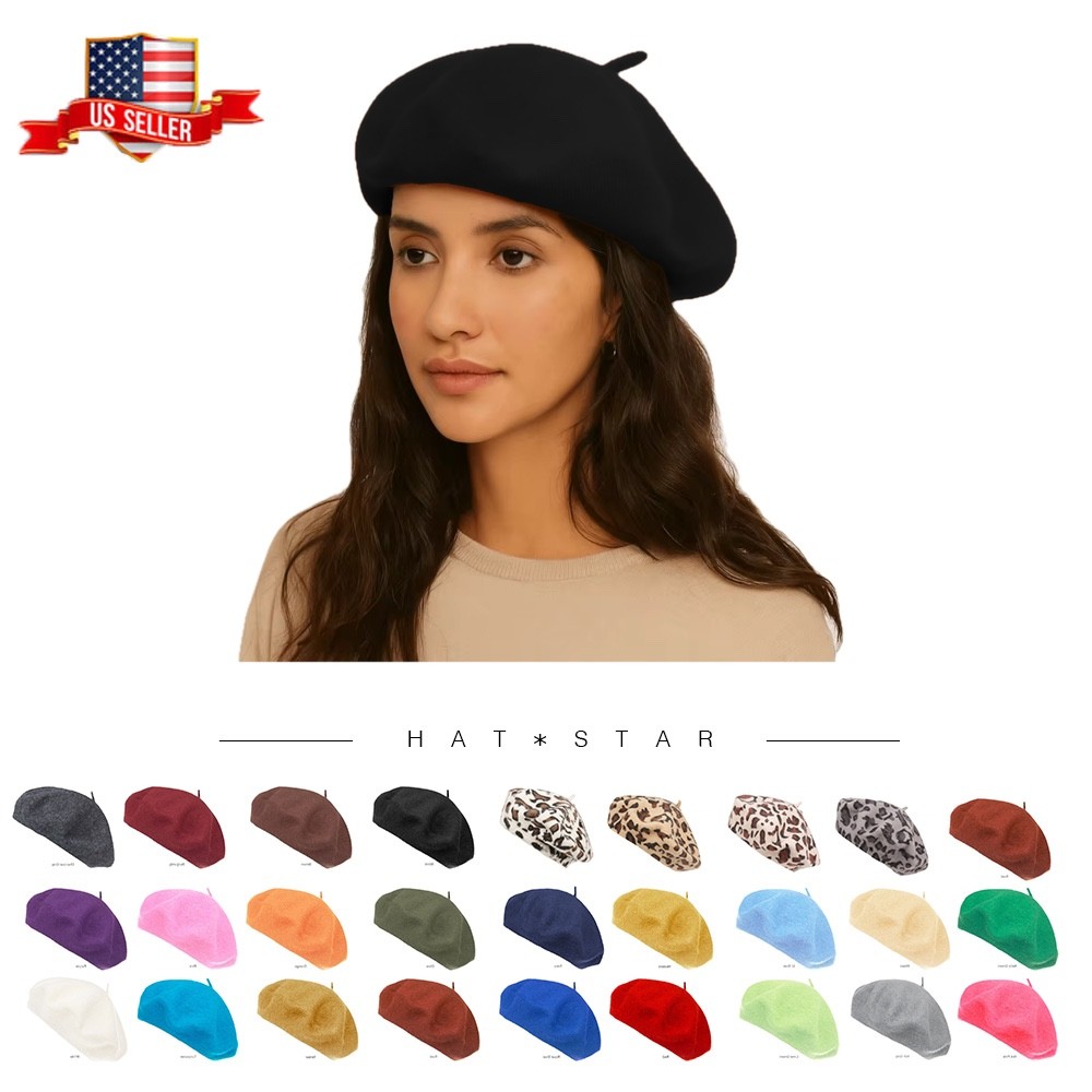 French Style Lightweight Casual Classic Solid Color 100% Wool Beret