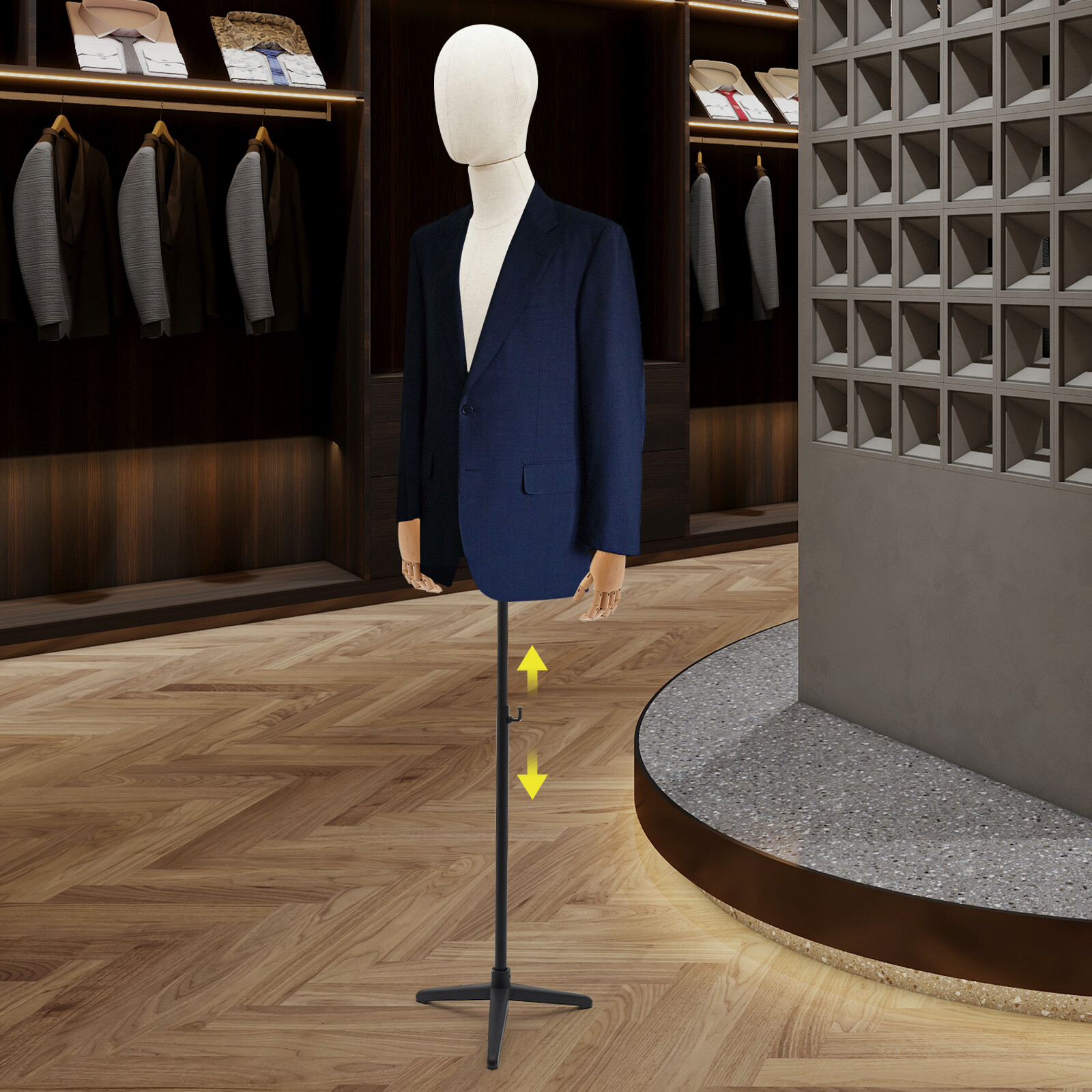 Adult Male Torso Mannequin Dress Form with tripod Base Adjustable Height