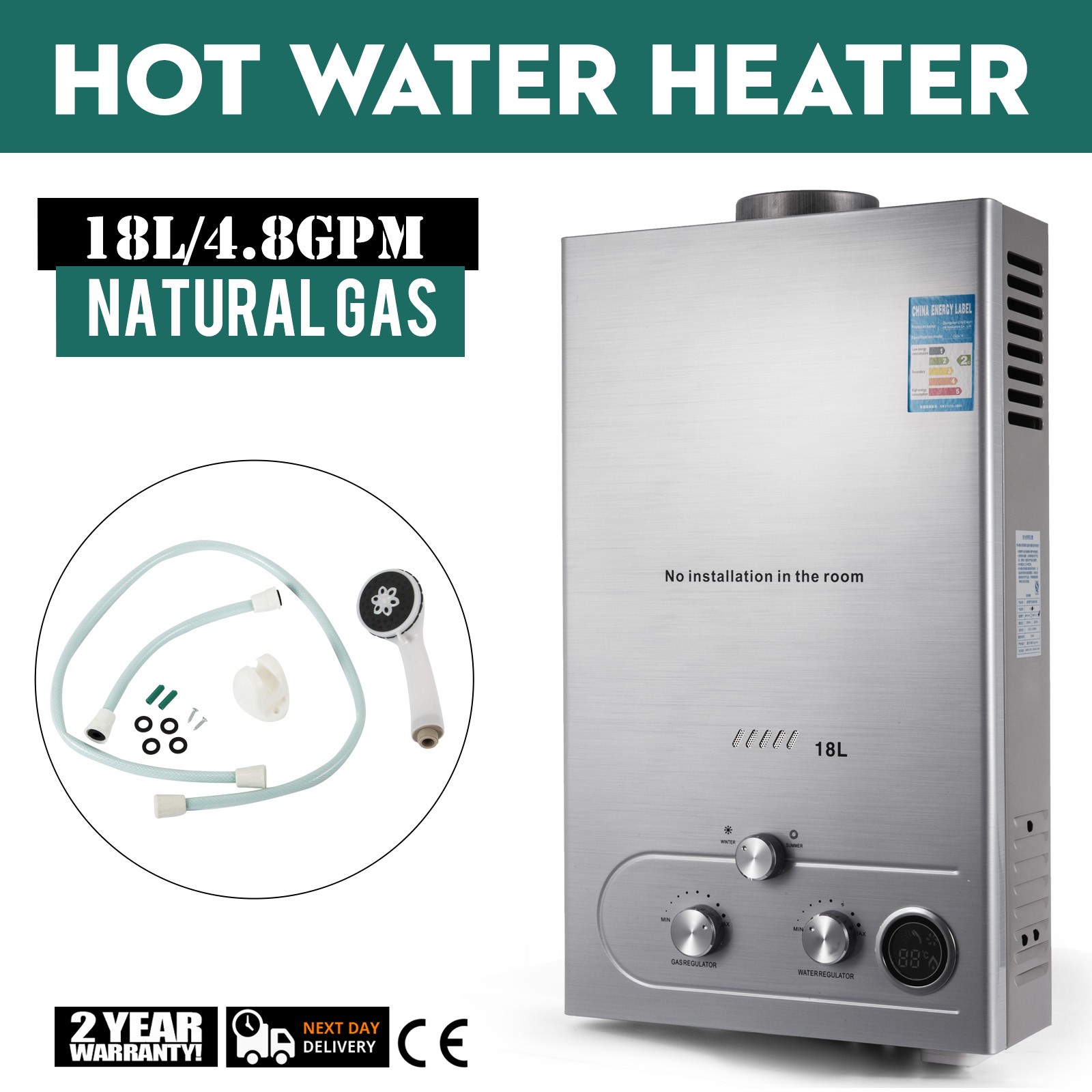18L 5GPM Natural Gas Hot Water Heater Tankless On-Demand Instant Boiler
