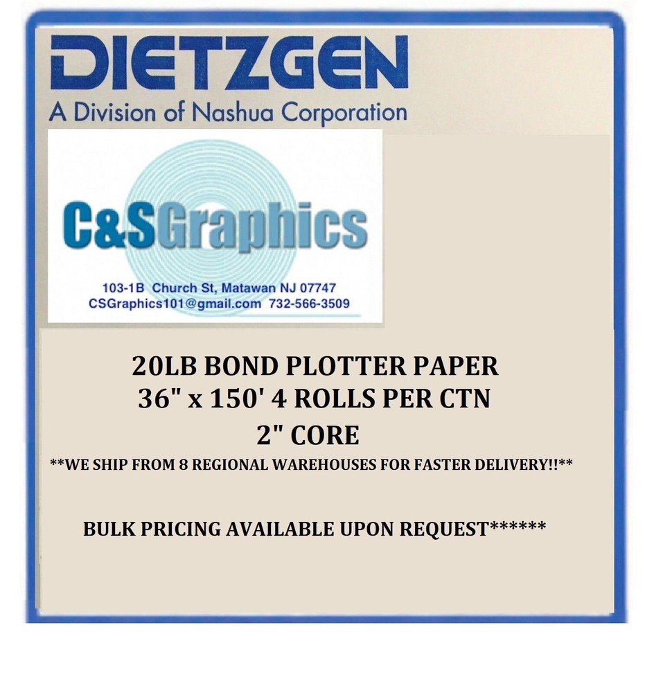 4 ROLLS 36'' X 150' 20LB Bond Plotter Paper CAD InJet