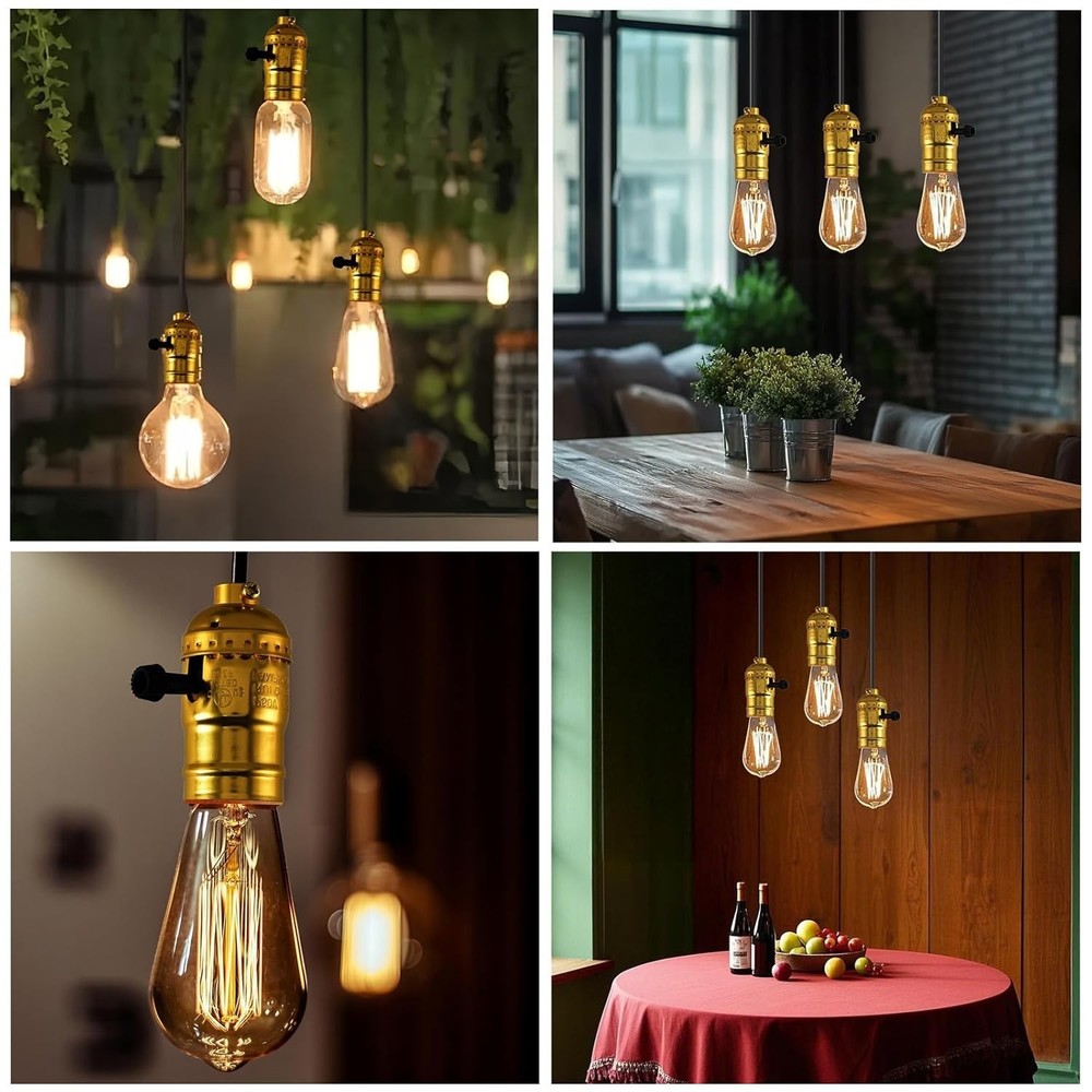 2 Pcs 3 Way Lamp Socket Replacement for E26 Threaded Base, 3 Light Gold