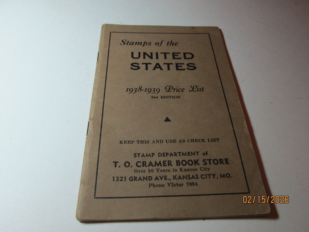 1938-1939 UNITED STATES STAMP PRICE GUIDE BOOK.