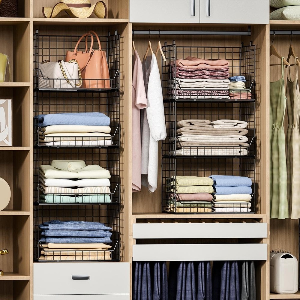 4-Tier Extra Height Stackable Closet Organizer – Foldable Storage Bins for Sw...
