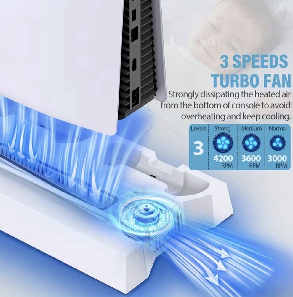 *WHITE* Multifunctional PS5 Cooling Stand + Dual Controller Charger + USB Hubs