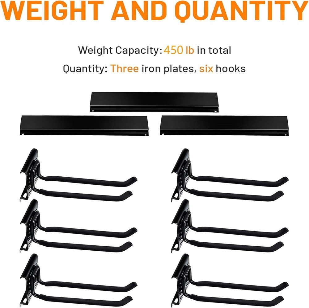 Wallmaster Garage Storage Organization Wall Mount, 6Hooks+3Panels, Black