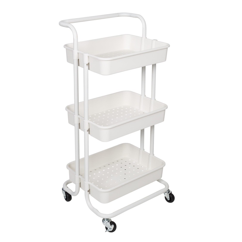 3-Tier Rolling Craft Cart with Handle, White