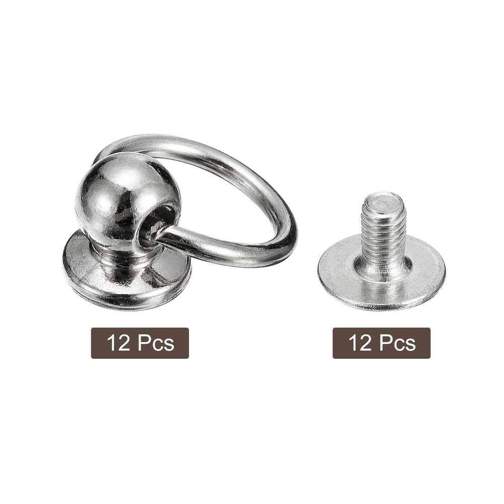 6x8mm Ball Head Stud Rivets Screw Back with O Ring, 12Pack, Silver Tone