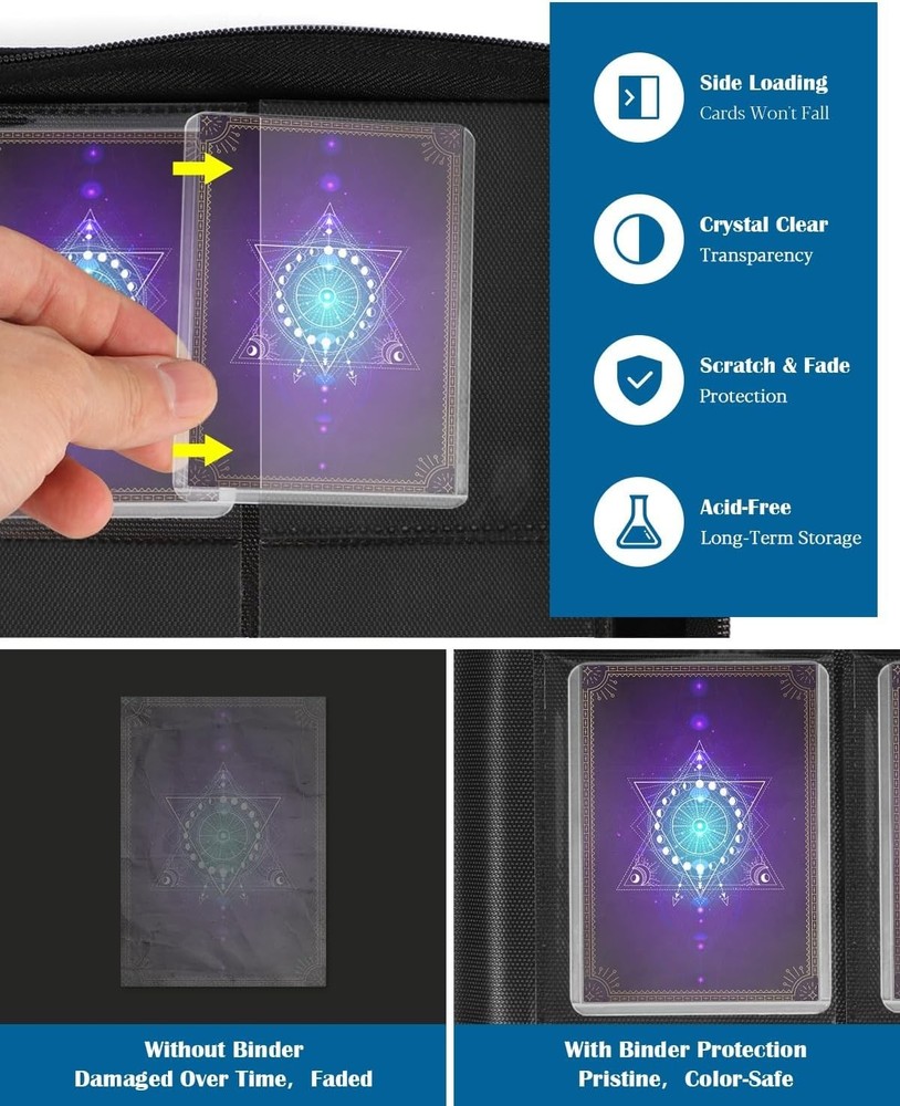 Top Loader Binder 4 Pocket for 144 Toploaders, Side Loading Toploader Binder for