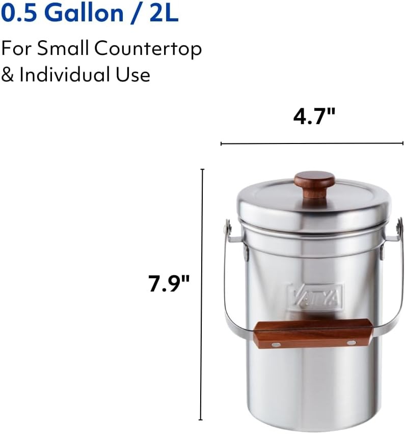 Stainless Steel Kitchen Compost Bin NO Filter Countertop Composter Composting
