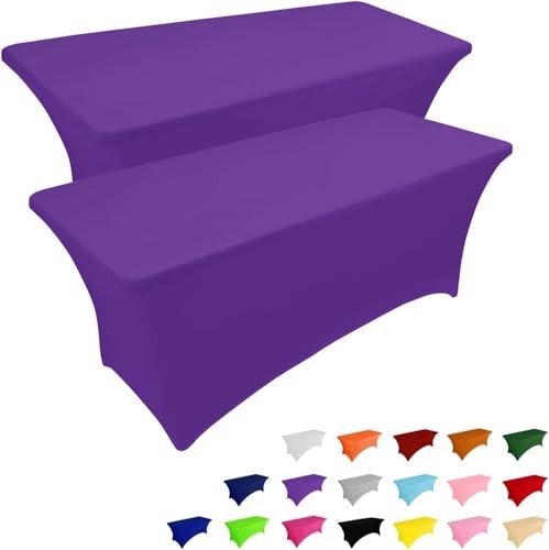 2 Pack 8FT Table Cloth for Rectangular Fitted Events 8 Ft - 2 Pcs Dark Purple