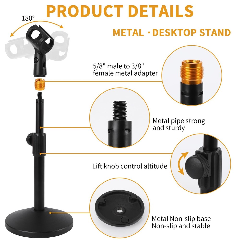 2 Sets Adjustable Desktop Mic Stand tabletop Mic Stand microphone desk stands...