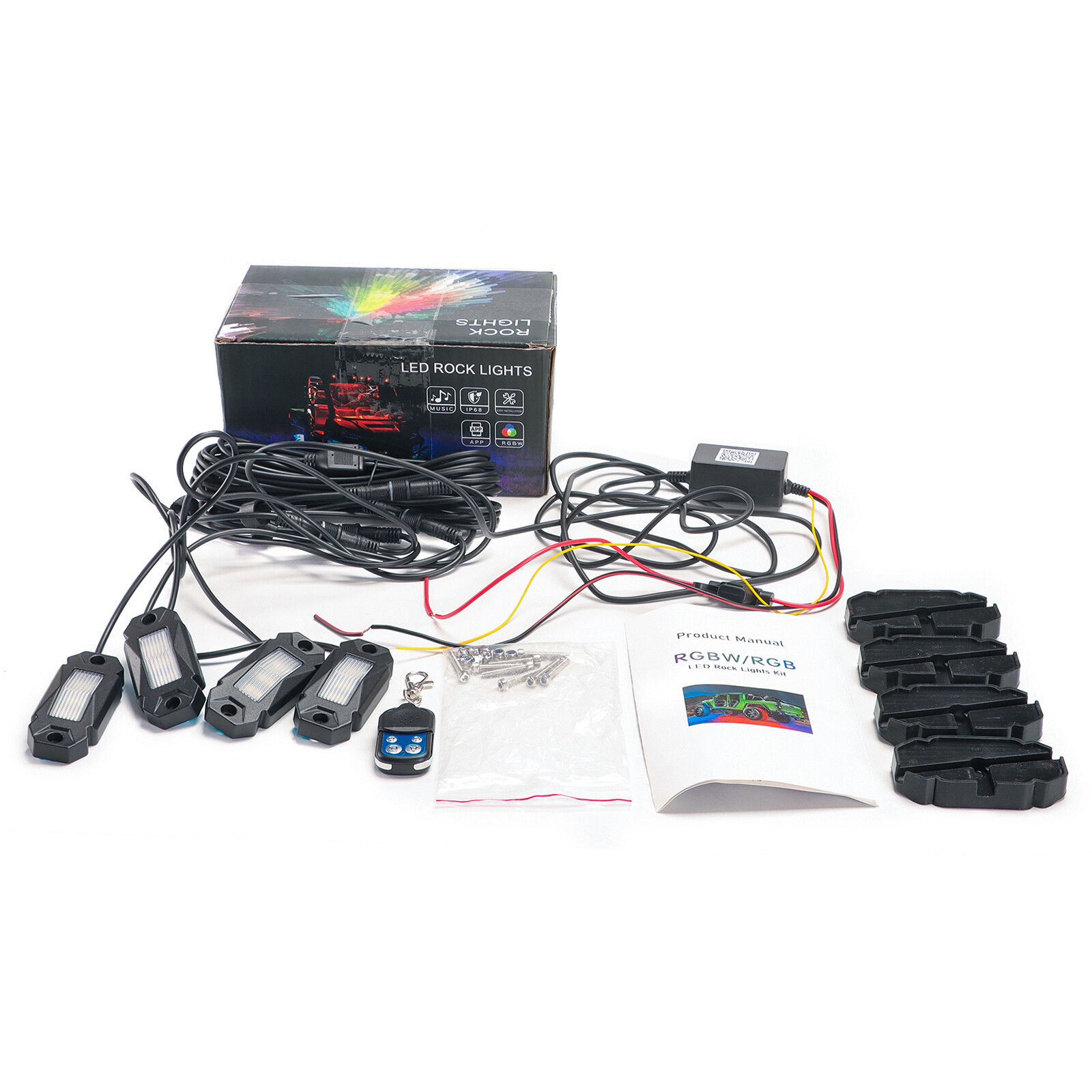 4 Pod RGB LED Rock Lights Underglow with Bluetooth APP Control For UTV ATV RZR