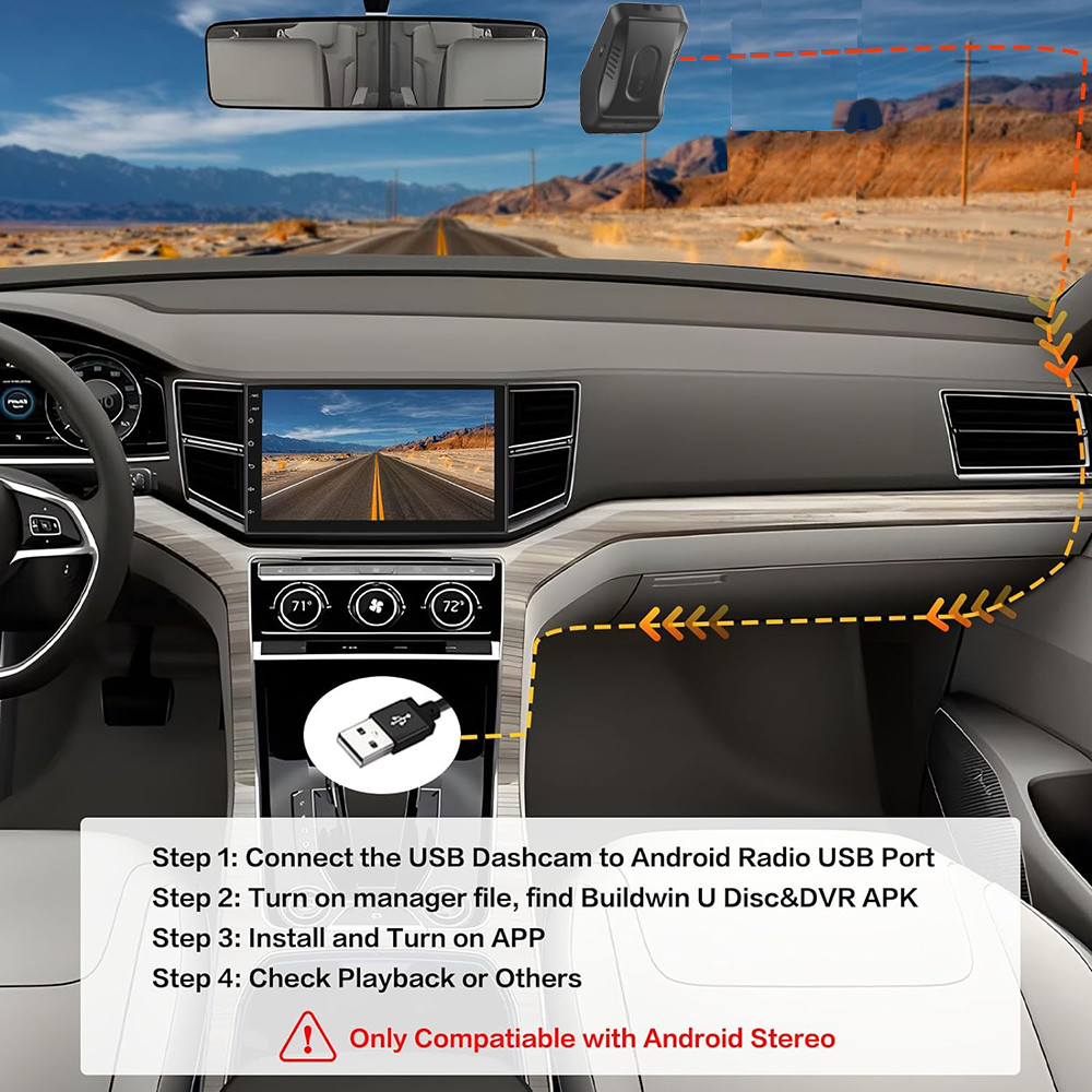 1080P HD USB Car DVR Dash Cam Camera ADAS Drive Video Recorder With 64G TF Card