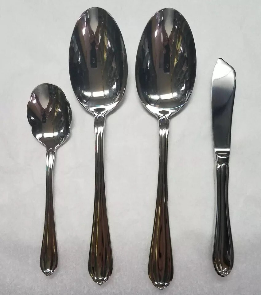 SERVING Set 4 piece GORHAM MELON BUD Flatware 18/10 Stainless New