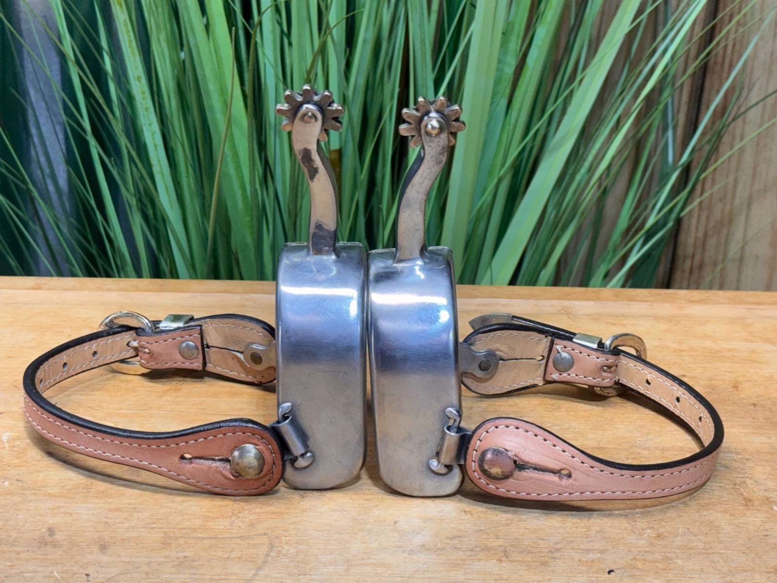 Silver Mounted Long Shank SS Western EQUITATION Spurs w Leather Straps