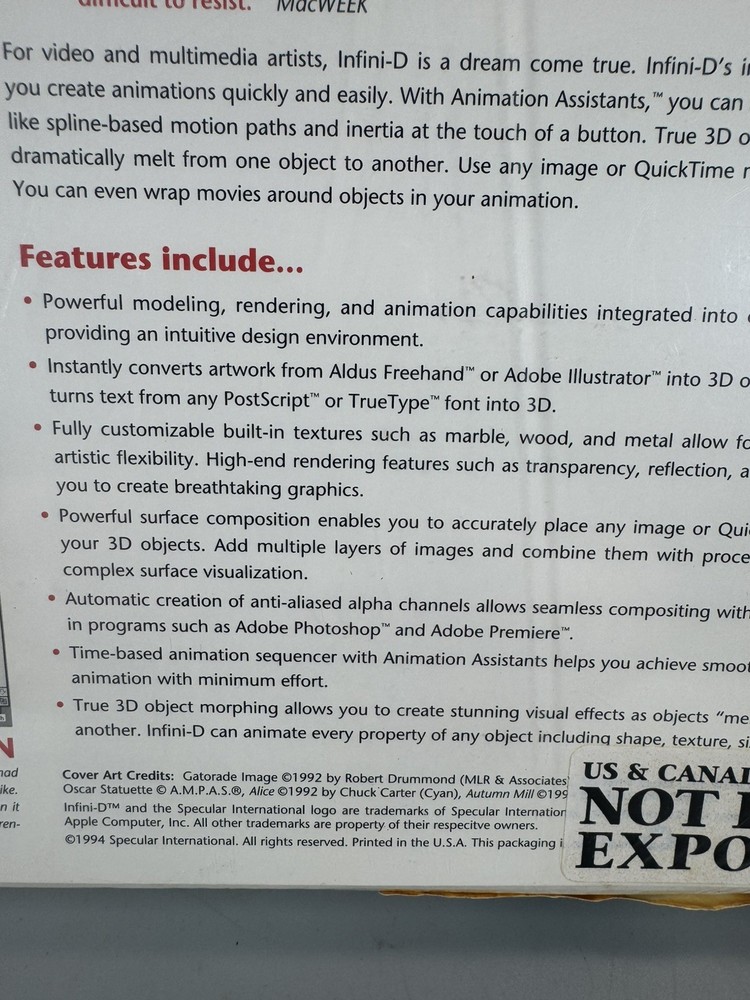 Infini-D 3D Graphics Tool Vintage Software (1994) Mac New Sealed Box
