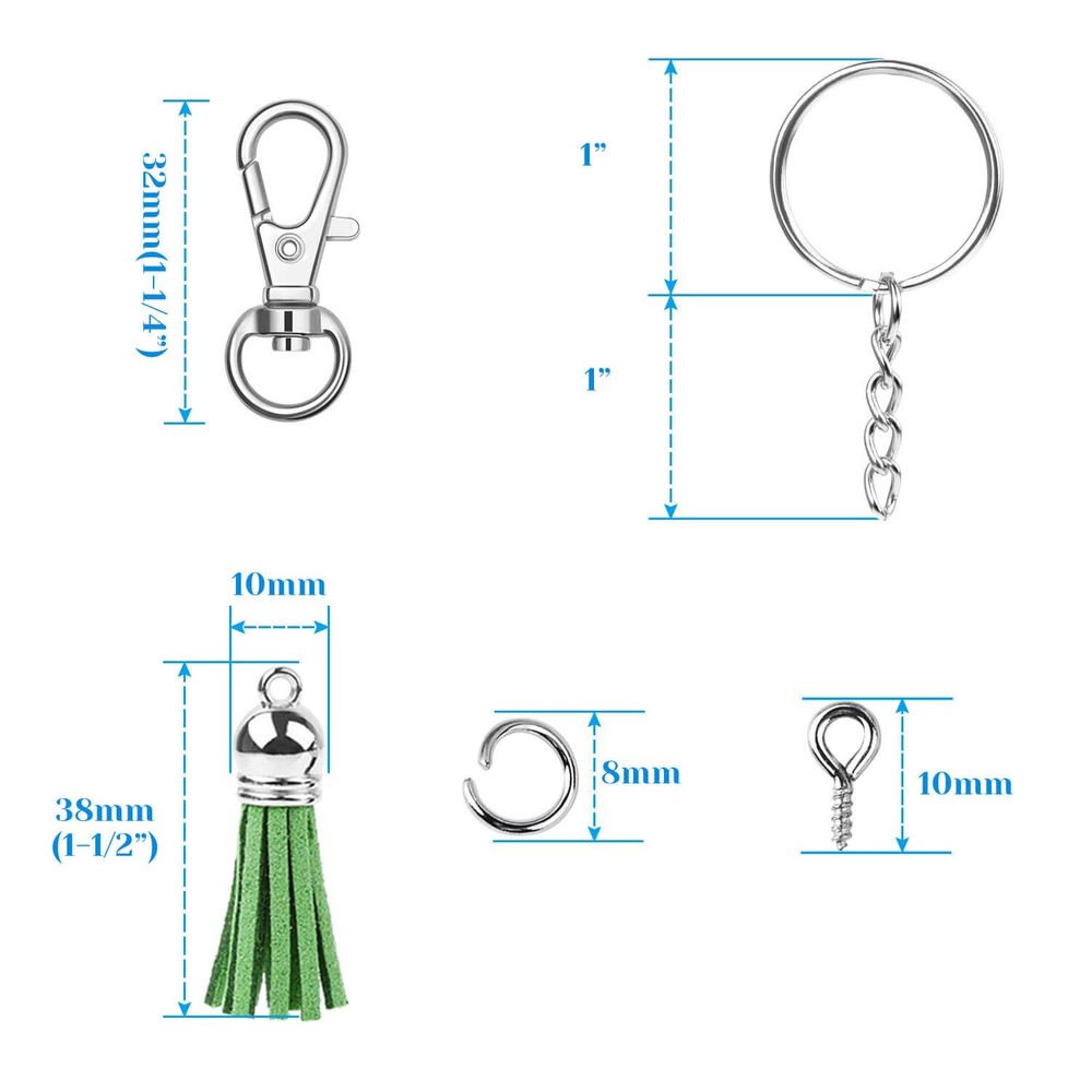 Keychain Tassles, Cridoz 300pcs Bulk Keychains Ring Set Medium, Clear,Silver