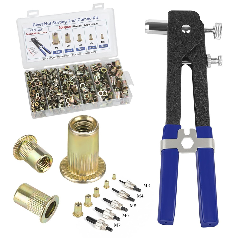 Rivet Nut Tool Kit,Rivnut Tool,500Pcs Metric Rivet Nut Combination M3/M4/M5/M6