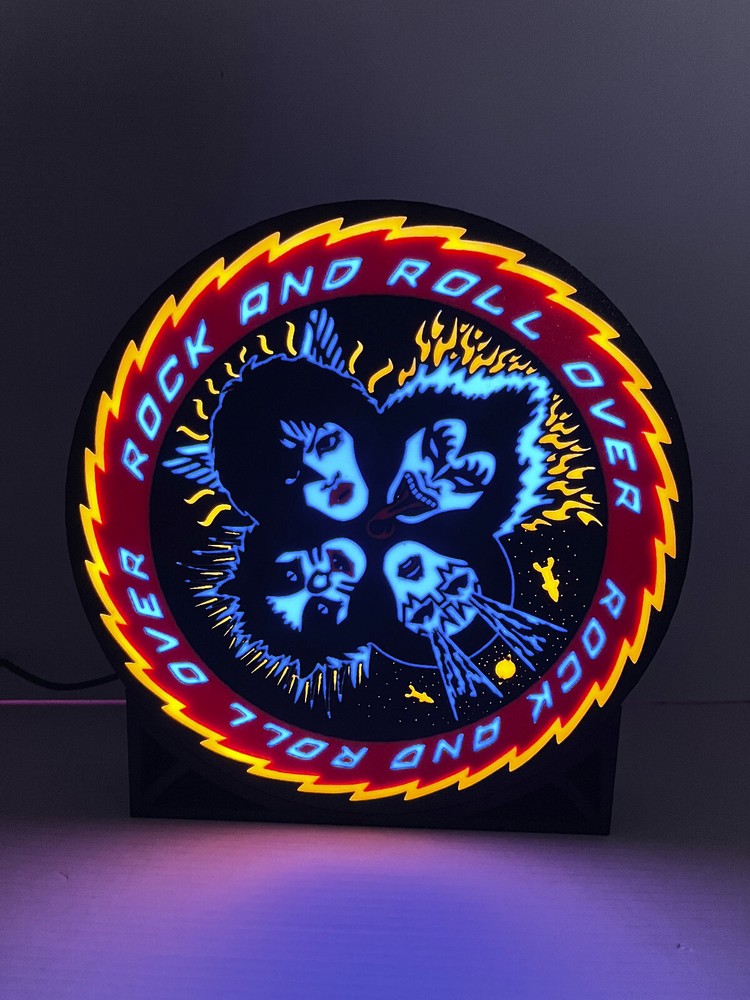 KISS Rock and Roll Over light box, colored bright LEDs with stand and remote