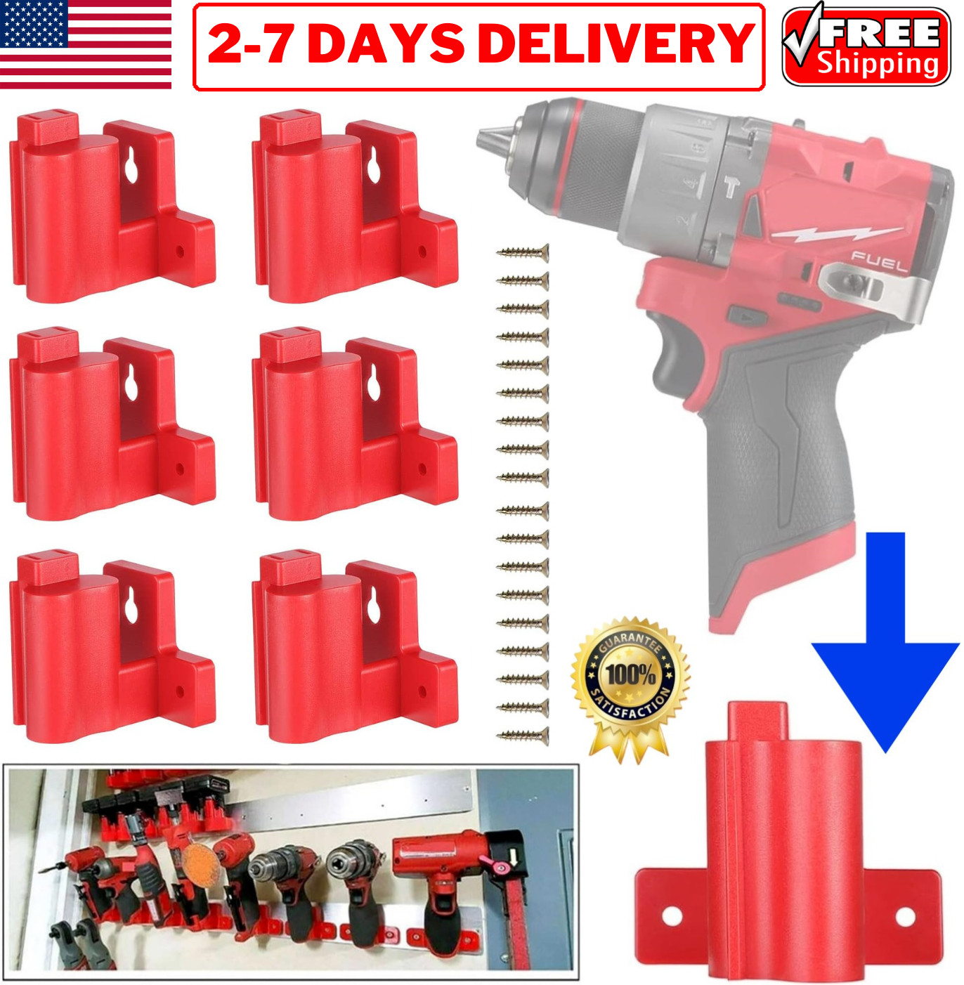 6x Wall Mount Drill Holder for Milwaukee M12 Tool Storage Hanger Mount Organizer