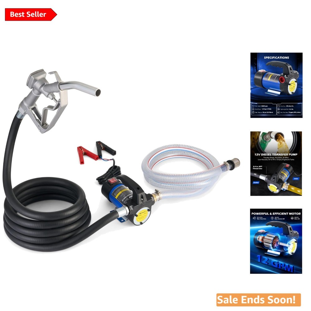 Compact Diesel Transfer Pump with Hoses & Adjustable Flow Control - 11.9 GPM