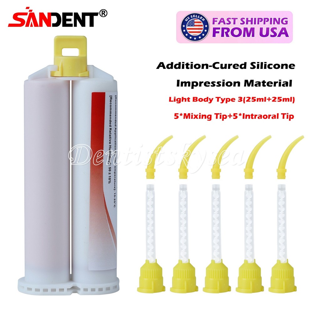 Dental Impression Material Light Body Normal Set 50mL Cartridges +5 Tips