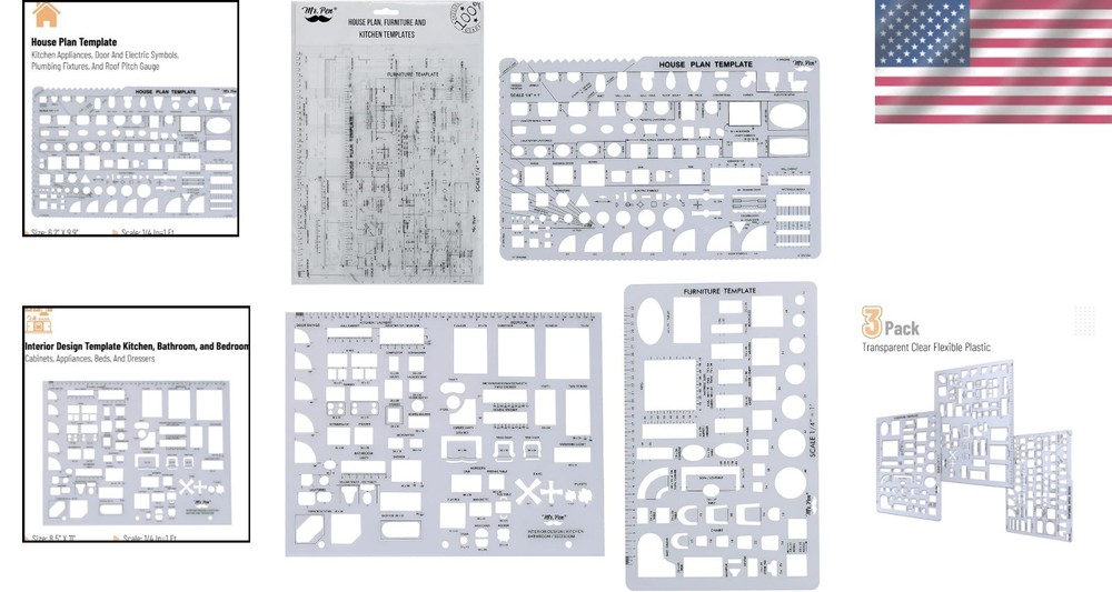 Set of 3 Drafting Templates - Ideal for Architecture & Interior Design Projects