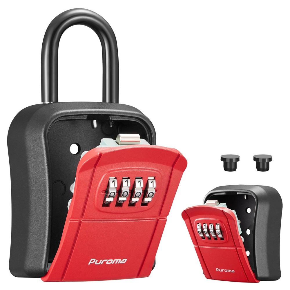 Puroma Key Lock Box, Portable Combination Lockbox Medium Capacity, Red