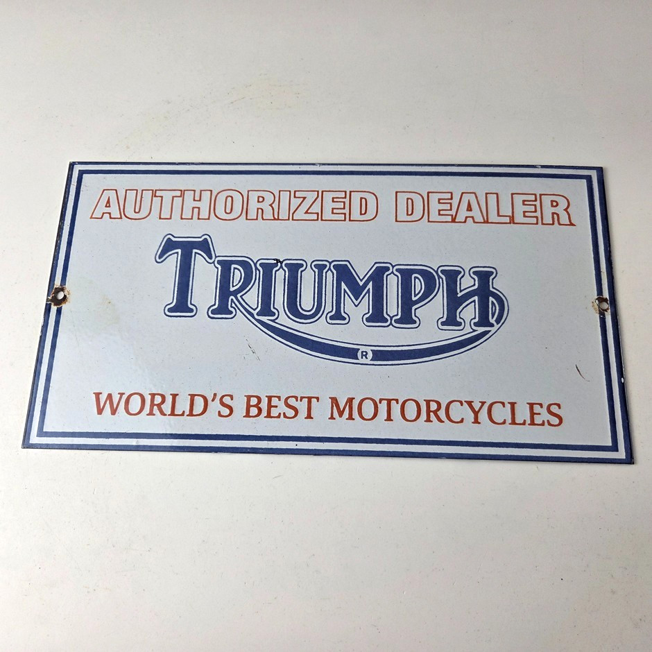 Vintage Triumph Motorcycles Sign - Gas Service Pump Porcelain Gasoline Sign