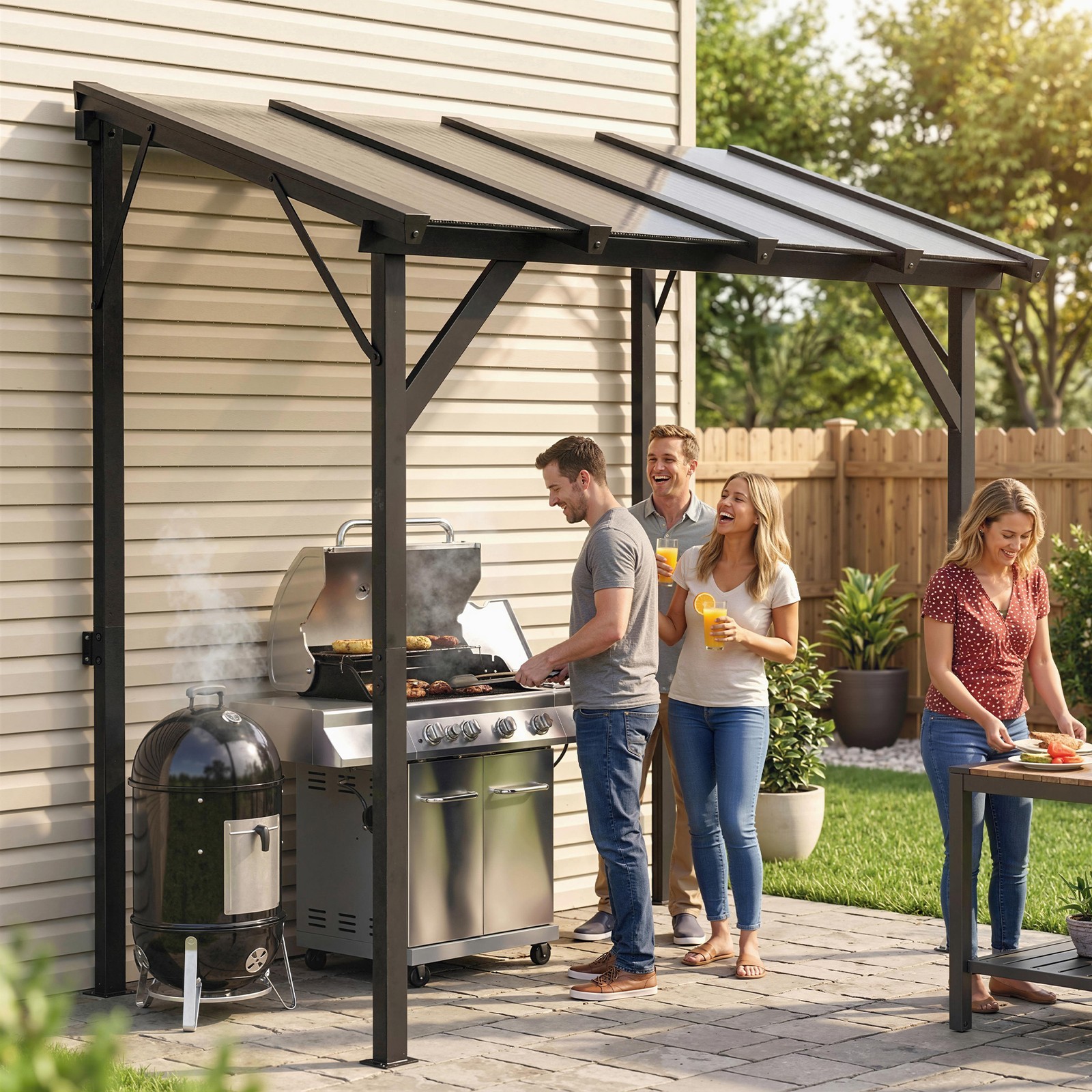 Outsunny 8' x 5' Grill Gazebo Lean-to Pergola with Polycarbonate Roof